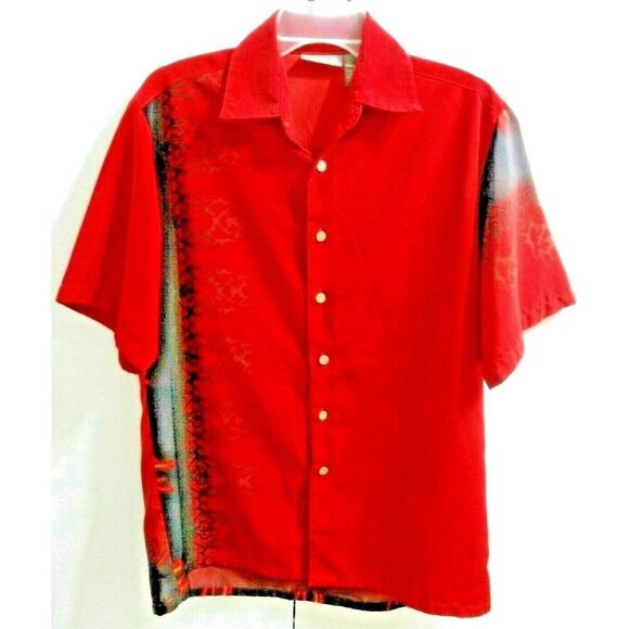 Extreme Gear Tribal Design Men's SMALL Button Short Sleeved Shirt Red Geometric - Picture 1 of 4